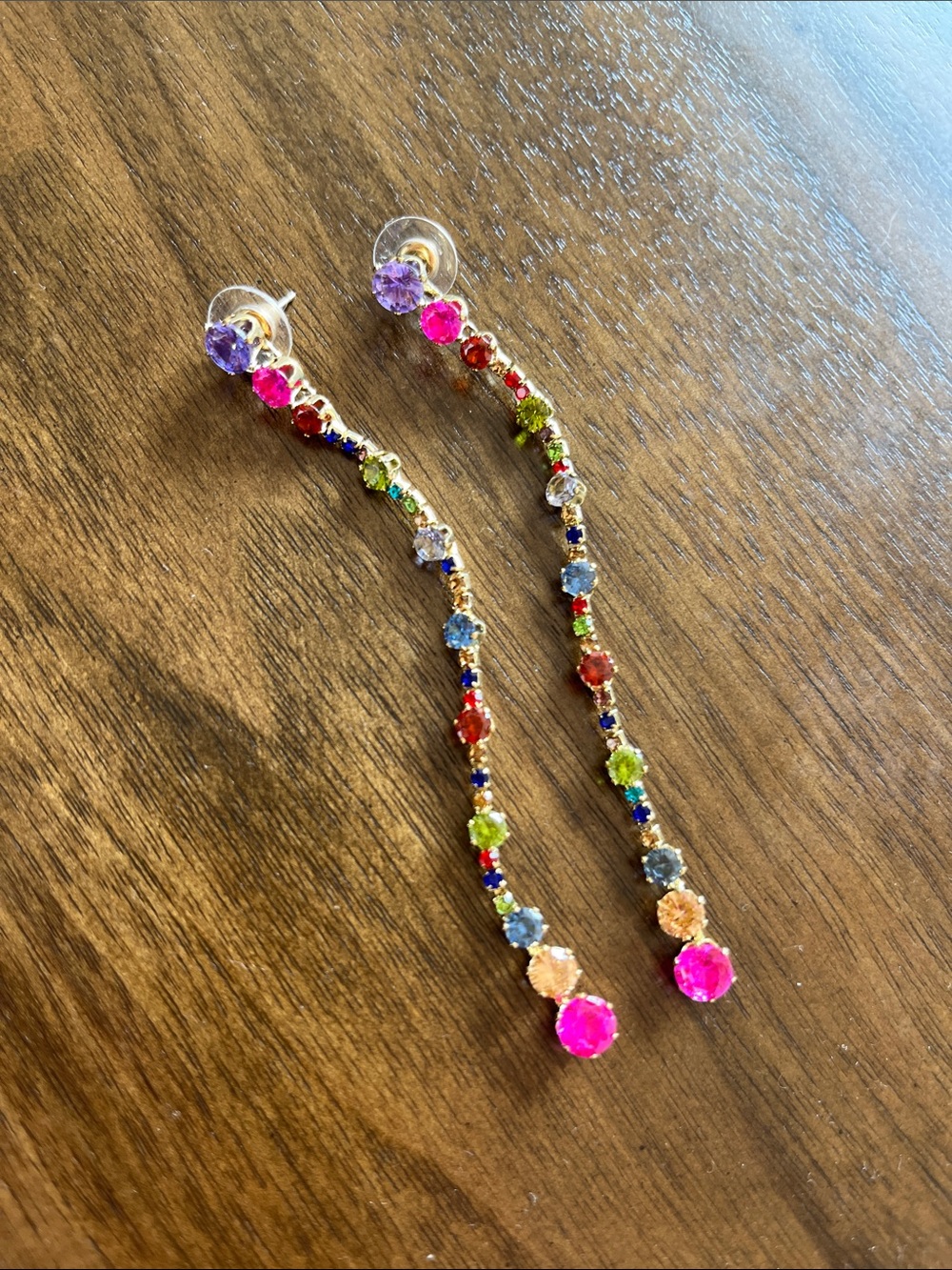 Multicolor Crystal Drop Earrings - Gold Tone